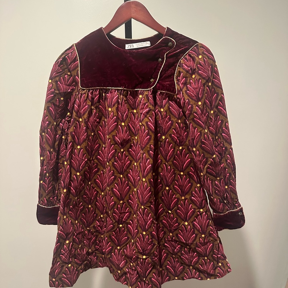Zara Girls Burgundy Velvet Dress